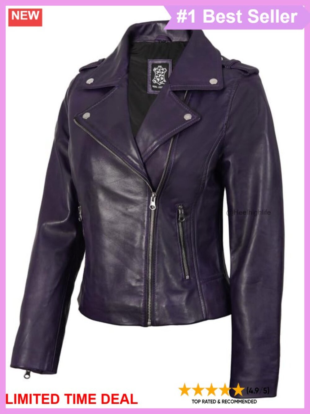 Genuine Lambskin Leather Jacket Women Asymmetrical Moto Biker Style